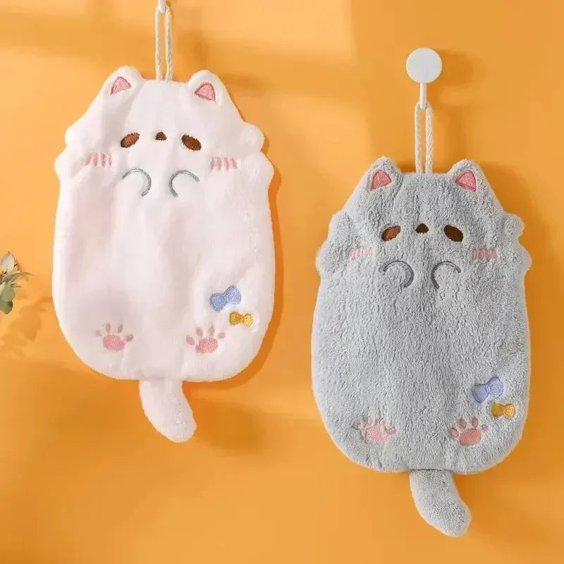 Premium Quality Cartoon Tanuki Hanging Towel Coral Velvet, Thick Absorbent Cloth, No Hair Loss, Ideal for Kitchen Bathroom Use