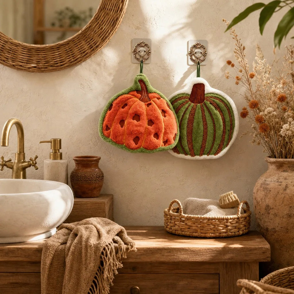 Pumpkin Hanging Hand Towel Microfiber Super Absorbent Quick Dry Fall Farmhouse Towel for Kitchen Bathroom