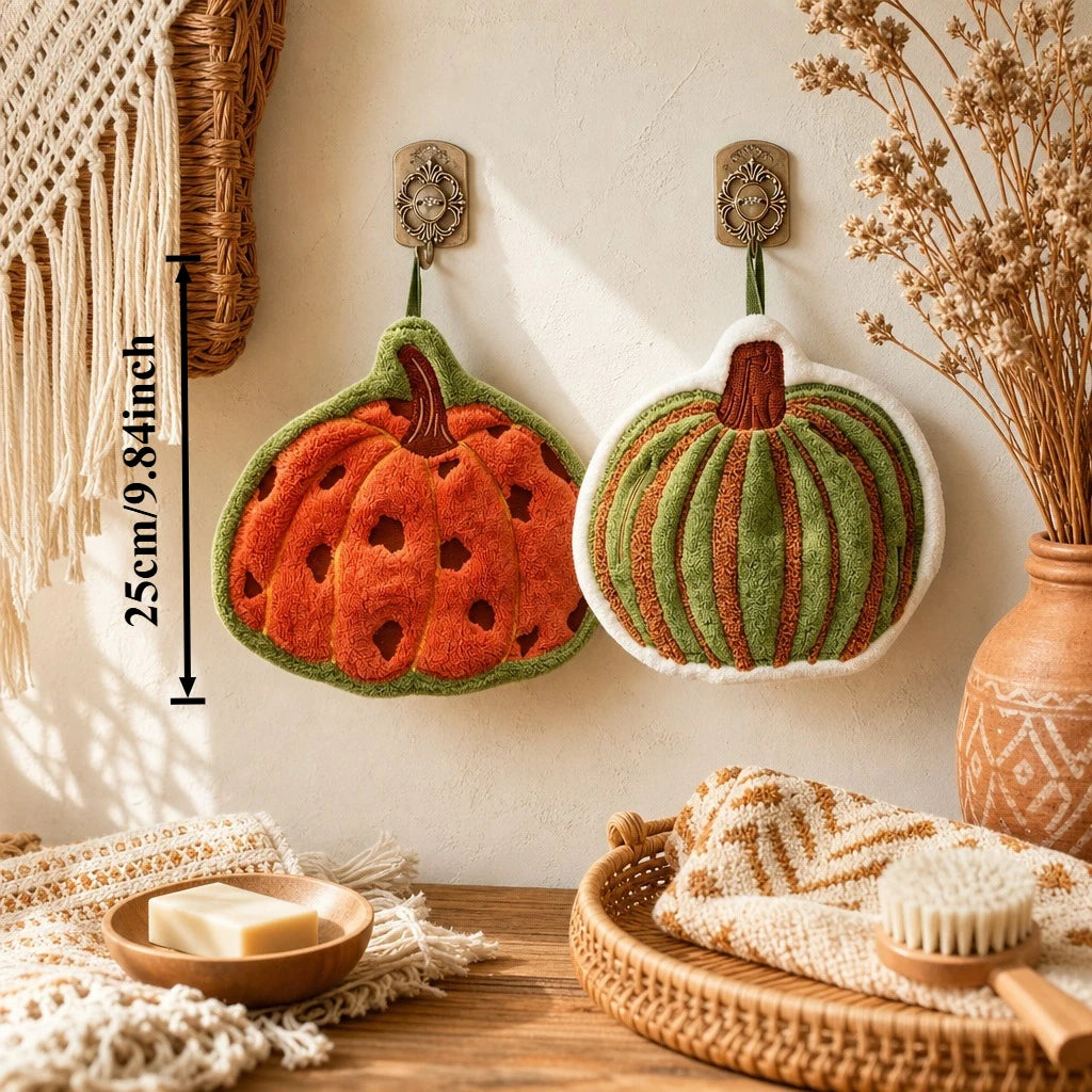 Pumpkin Hanging Hand Towel Microfiber Super Absorbent Quick Dry Fall Farmhouse Towel for Kitchen Bathroom