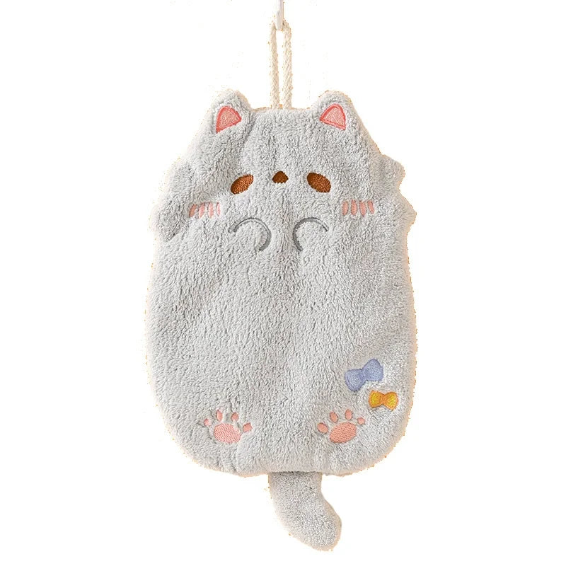 Premium Quality Cartoon Tanuki Hanging Towel Coral Velvet, Thick Absorbent Cloth, No Hair Loss, Ideal for Kitchen Bathroom Use