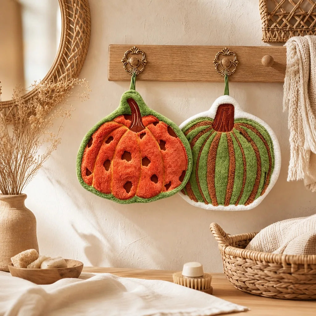 Pumpkin Hanging Hand Towel Microfiber Super Absorbent Quick Dry Fall Farmhouse Towel for Kitchen Bathroom
