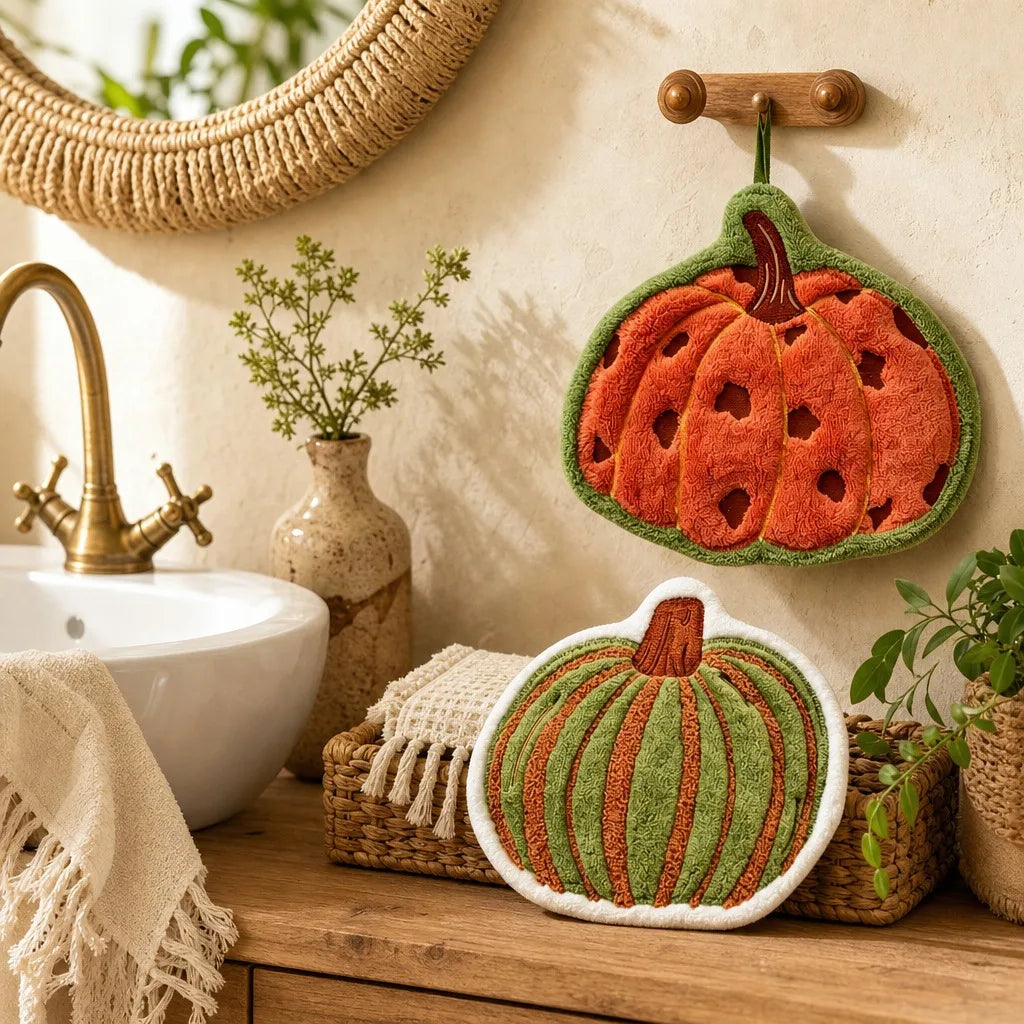 Pumpkin Hanging Hand Towel Microfiber Super Absorbent Quick Dry Fall Farmhouse Towel for Kitchen Bathroom