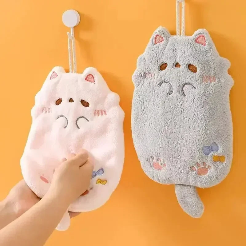 Premium Quality Cartoon Tanuki Hanging Towel Coral Velvet, Thick Absorbent Cloth, No Hair Loss, Ideal for Kitchen Bathroom Use