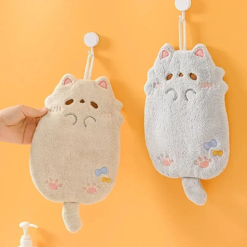 Premium Quality Cartoon Tanuki Hanging Towel Coral Velvet, Thick Absorbent Cloth, No Hair Loss, Ideal for Kitchen Bathroom Use