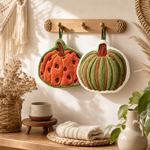 Pumpkin Hanging Hand Towel Microfiber Super Absorbent Quick Dry Fall Farmhouse Towel for Kitchen Bathroom